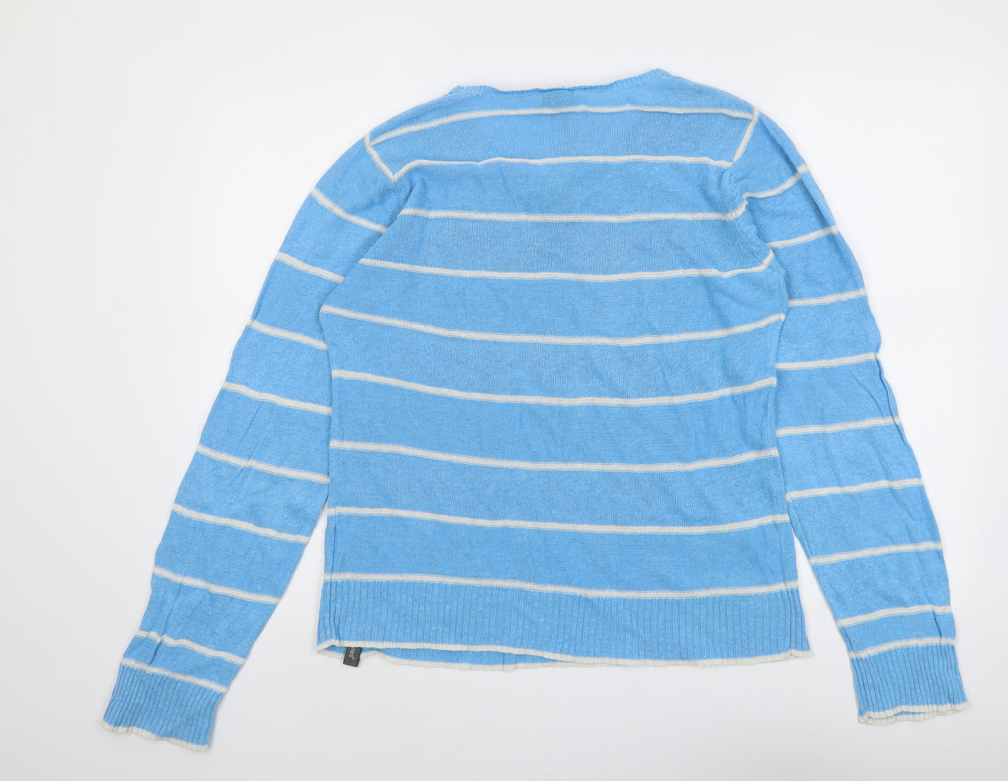 Howies Womens Blue V-Neck Striped Hemp Pullover Jumper Size 16