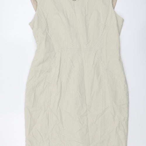 Marks and Spencer Womens Beige Linen A-Line Size 14 V-Neck Zip