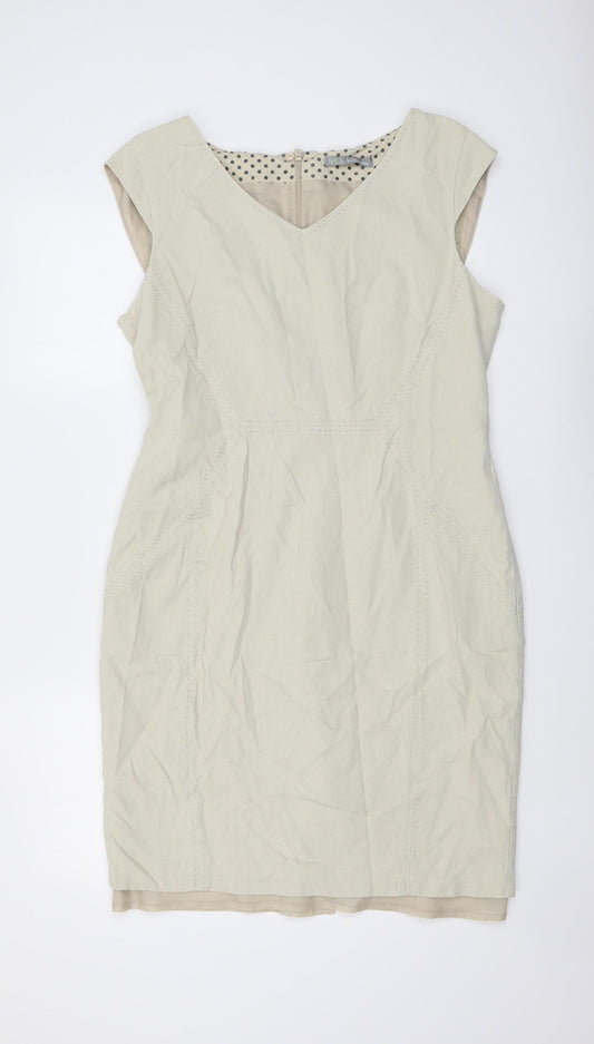 Marks and Spencer Womens Beige Linen A-Line Size 14 V-Neck Zip