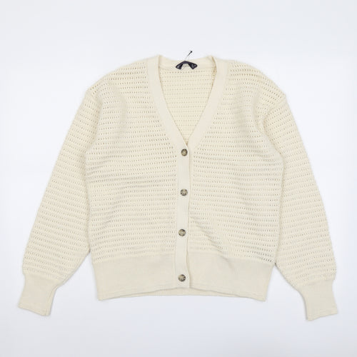 Marks and Spencer Womens Ivory V-Neck Cotton Cardigan Jumper Size S