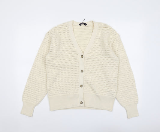 Marks and Spencer Womens Ivory V-Neck Cotton Cardigan Jumper Size S