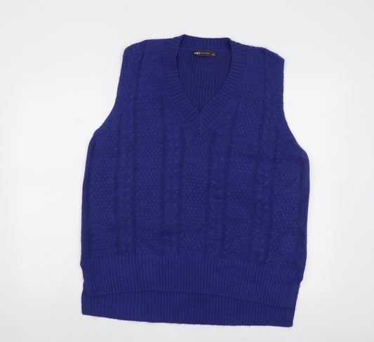 Marks and Spencer Womens Blue V-Neck Polyester Vest Jumper Size L