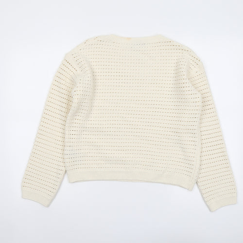 Marks and Spencer Womens Ivory Round Neck Cotton Pullover Jumper Size S