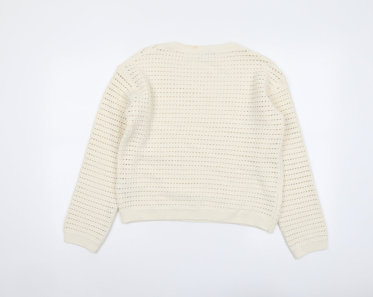 Marks and Spencer Womens Ivory Round Neck Cotton Pullover Jumper Size S