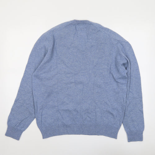 Blue Harbour Mens Blue V-Neck Wool Pullover Jumper Size M Long Sleeve