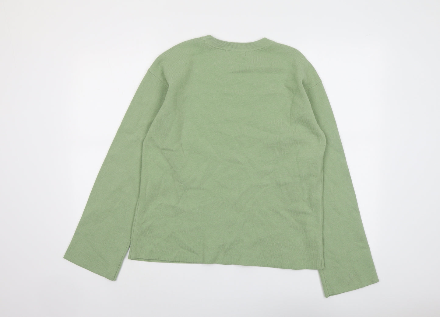 Marks and Spencer Womens Green Round Neck Cotton Pullover Jumper Size M