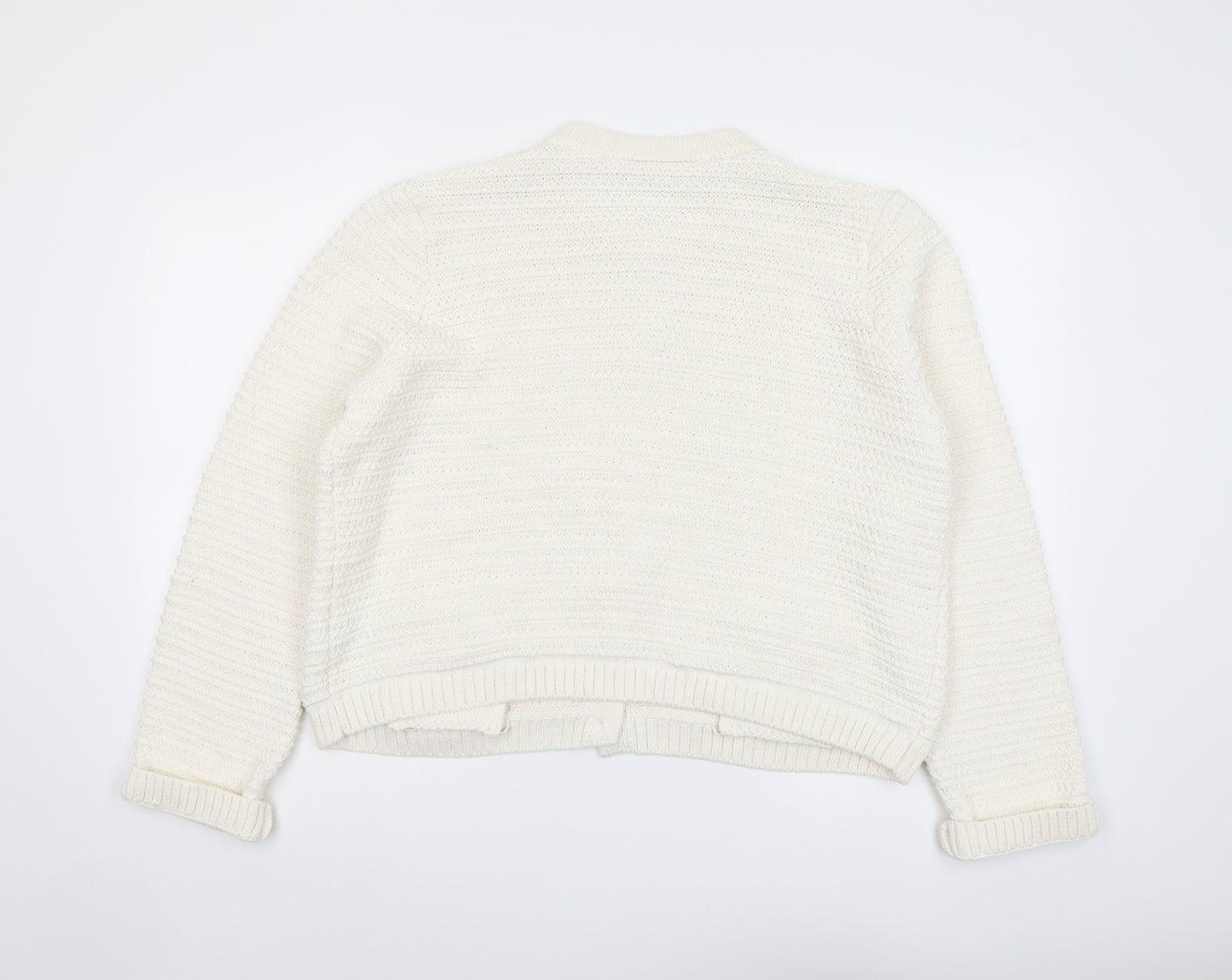 Marks and Spencer Womens Ivory Round Neck Cotton Cardigan Jumper Size L