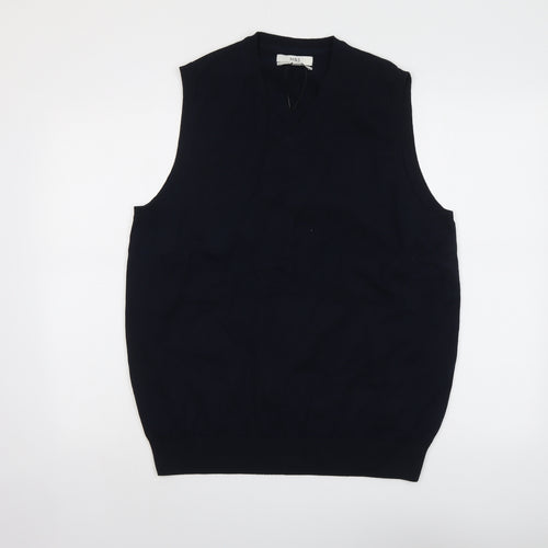 Marks and Spencer Mens Blue V-Neck Cotton Vest Jumper Size L Sleeveless