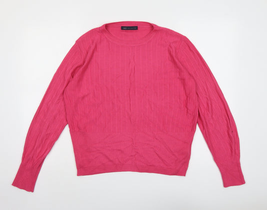 Marks and Spencer Womens Pink Round Neck Striped Viscose Pullover Jumper Size 12