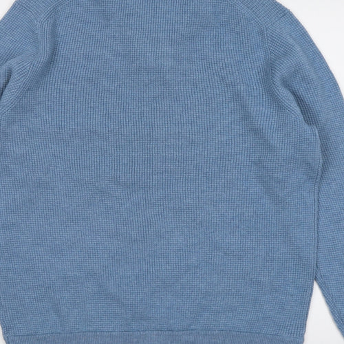 Marks and Spencer Mens Blue Collared Polyester Henley Jumper Size L Long Sleeve
