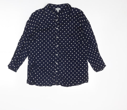 Jigsaw Womens Blue Polka Dot Viscose Basic Button-Up Size 8 Collared