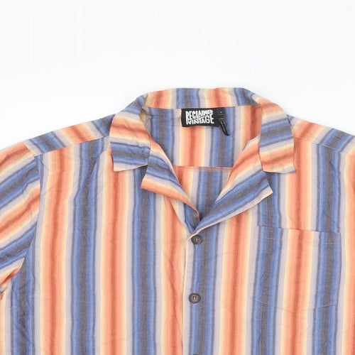 Reclaimed Vintage Mens Multicoloured Striped Cotton Button-Up Size M Collared Button