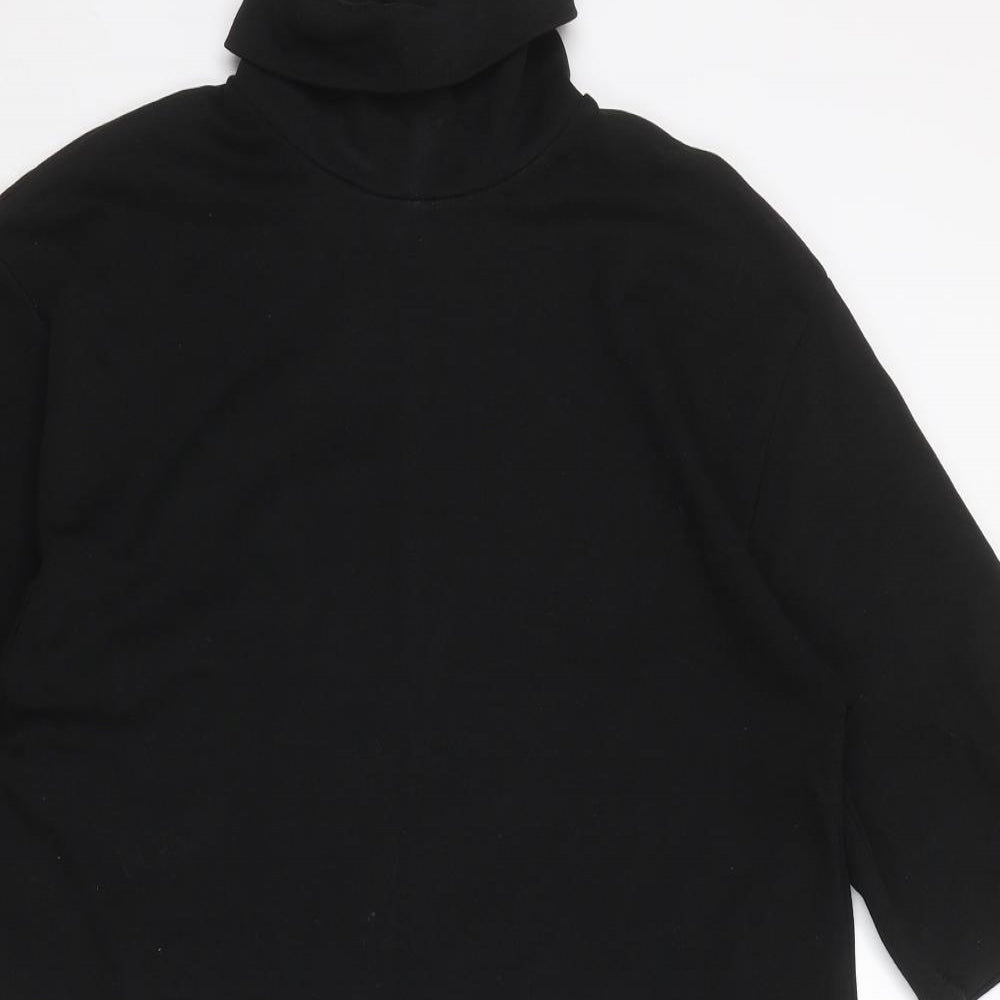 Zara Womens Black Cotton T-Shirt Dress Size M Roll Neck Pullover