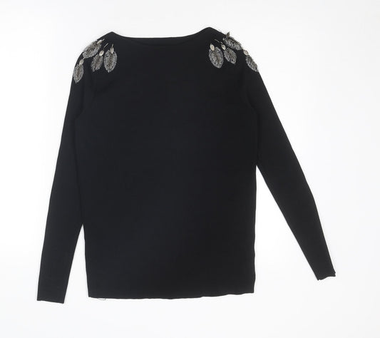 Zara Womens Black Polyester Basic Blouse Size S Round Neck
