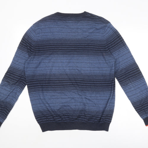 John Lewis Mens Blue Round Neck Striped Cotton Pullover Jumper Size S Long Sleeve