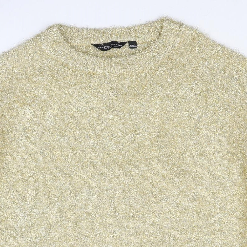 Dorothy Perkins Womens Gold Round Neck Polyester Pullover Jumper Size M