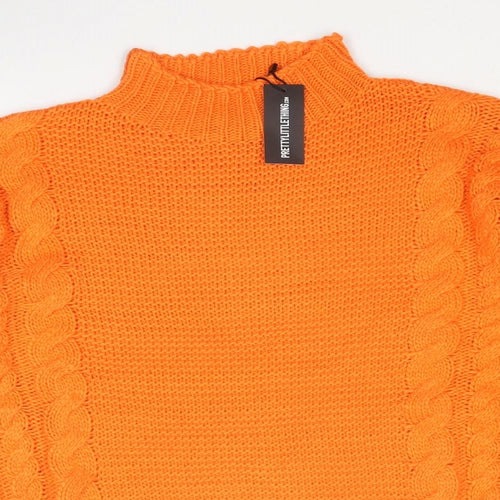 PRETTYLITTLETHING Womens Orange High Neck Acrylic Pullover Jumper Size XS