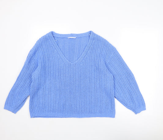 John Lewis Womens Blue V-Neck Cotton Pullover Jumper Size L