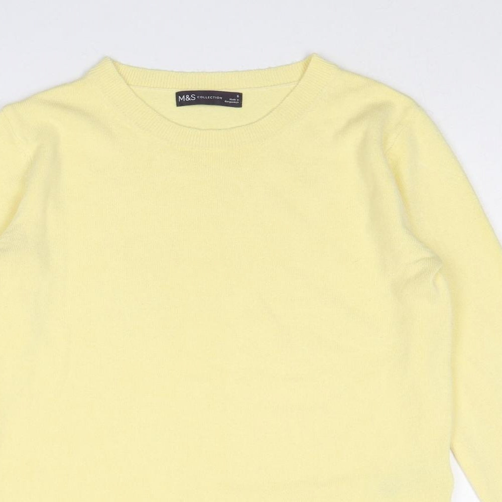 Marks and Spencer Womens Yellow Boat Neck Acrylic Pullover Jumper Size 6