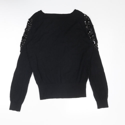 Oasis Womens Black Boat Neck Cotton Pullover Jumper Size M - Cold Shoulder Detail