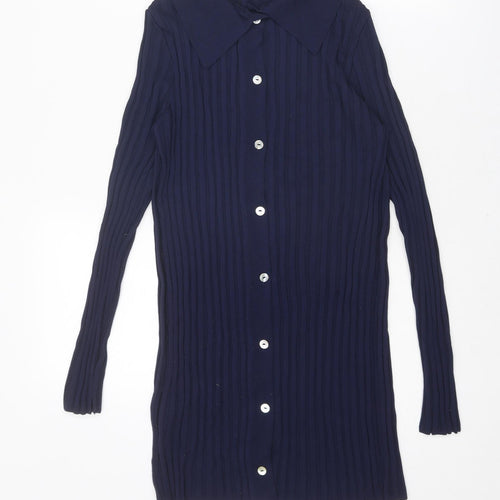 Mango Womens Blue Polyamide Shirt Dress Size S Collared Button - Ribbed