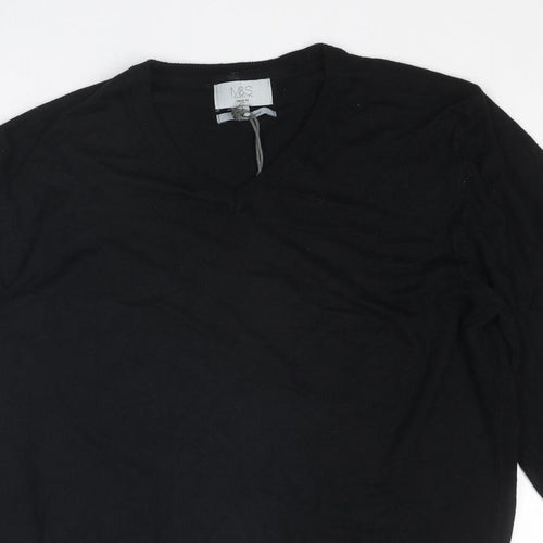 Marks and Spencer Mens Black V-Neck Cotton Pullover Jumper Size M Long Sleeve