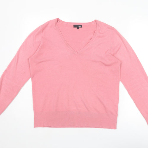 NEXT Womens Pink V-Neck Acrylic Pullover Jumper Size 14