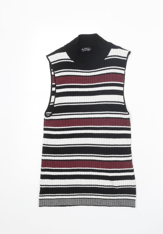 Miss Selfridge Womens Multicoloured Mock Neck Striped Viscose Pullover Jumper Size 12 - Ribbed