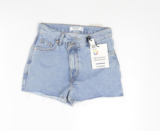Pull&Bear Womens Blue Cotton Cut-Off Shorts Size 4 Regular Zip