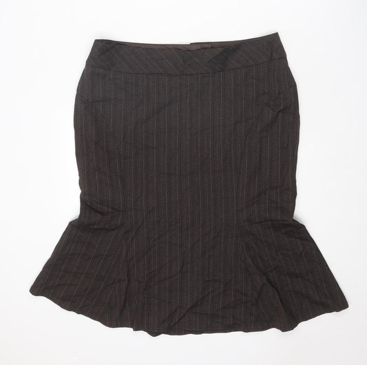 NEXT Womens Brown Striped Polyester Trumpet Skirt Size 16 Zip