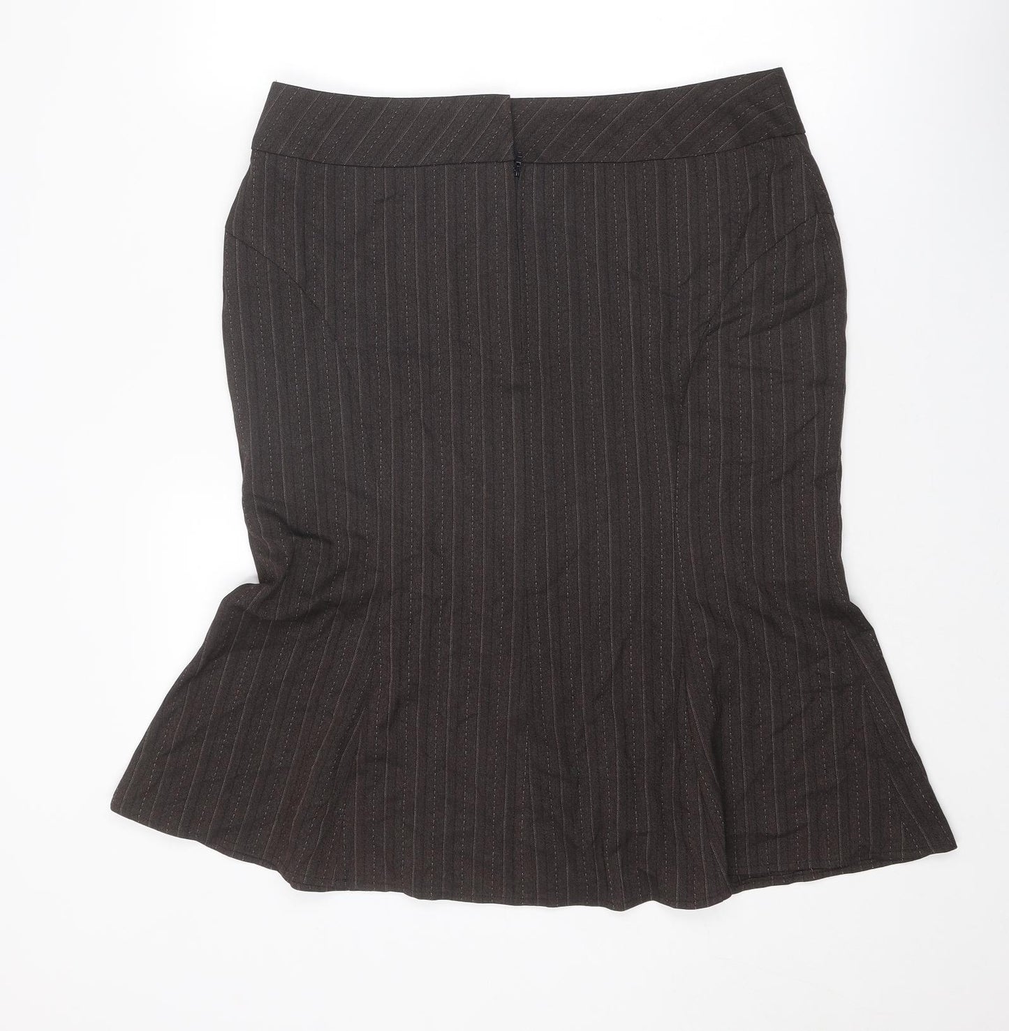 NEXT Womens Brown Striped Polyester Trumpet Skirt Size 16 Zip
