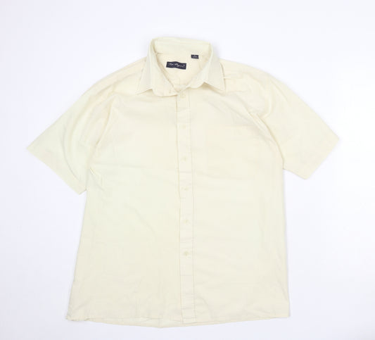 Tom Hagan Mens Yellow Polyester Button-Up Size XL Collared Button