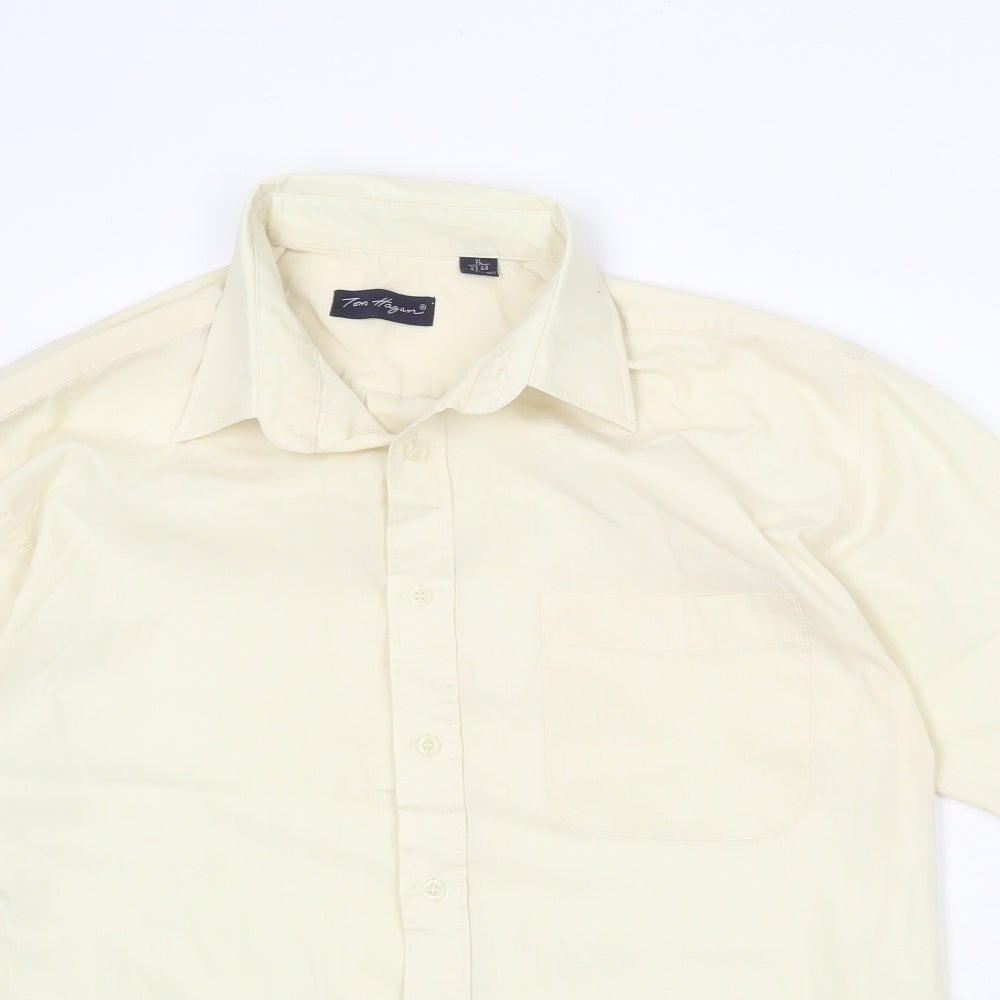 Tom Hagan Mens Yellow Polyester Button-Up Size XL Collared Button