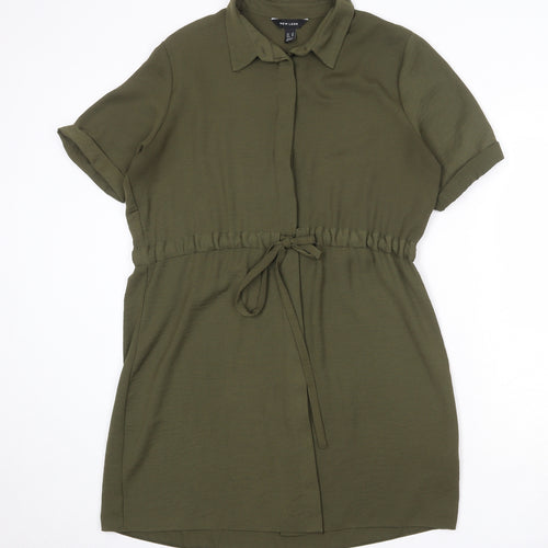 New Look Womens Green Polyester Shirt Dress Size 14 Collared Button