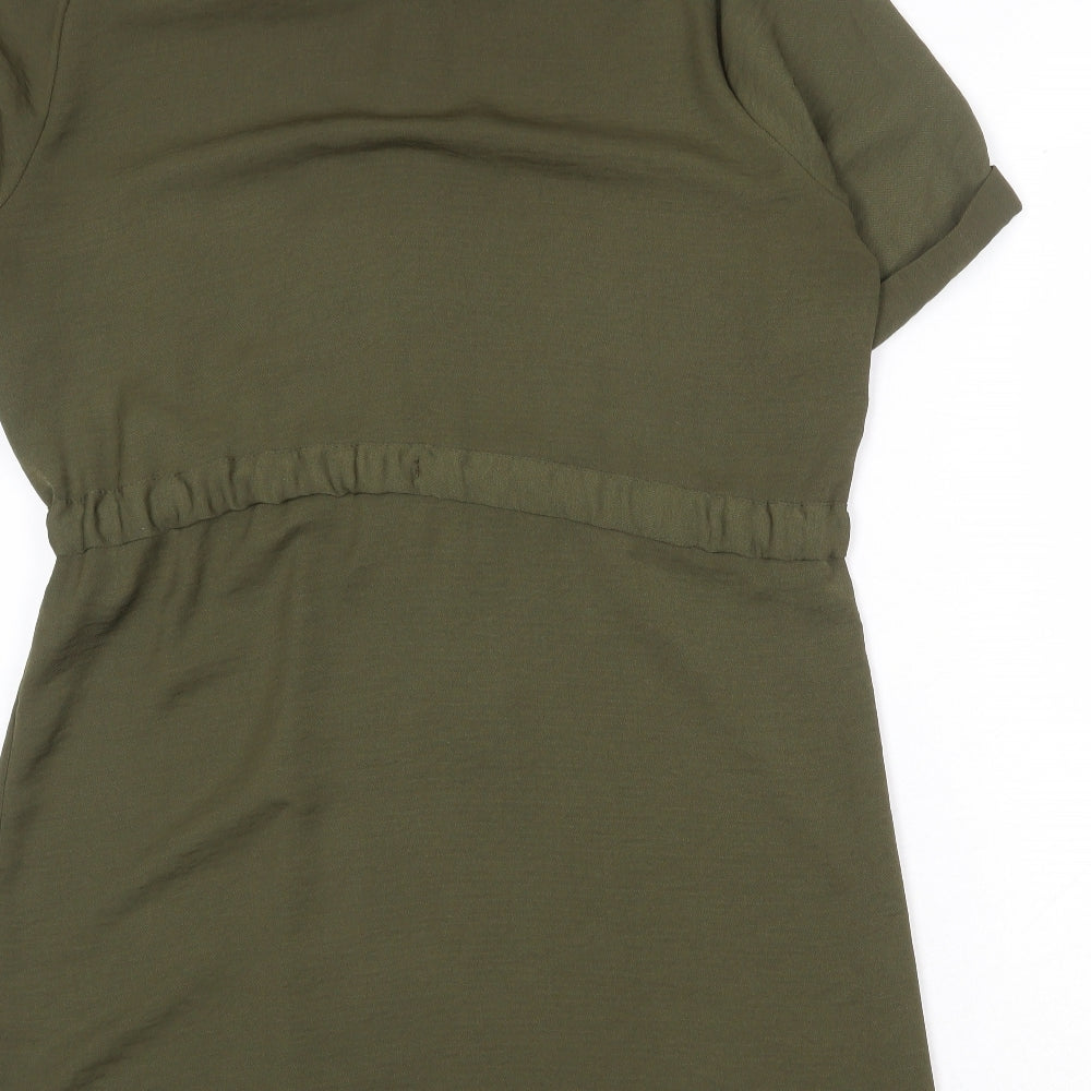 New Look Womens Green Polyester Shirt Dress Size 14 Collared Button
