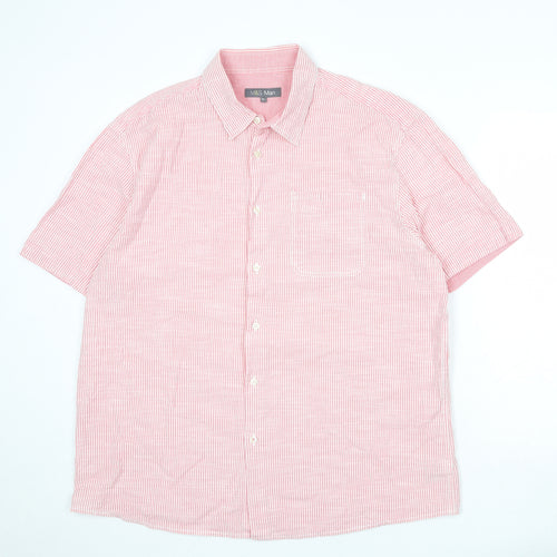 Marks and Spencer Mens Pink Striped Cotton Button-Up Size XL Collared Button
