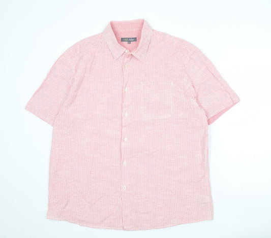 Marks and Spencer Mens Pink Striped Cotton Button-Up Size XL Collared Button