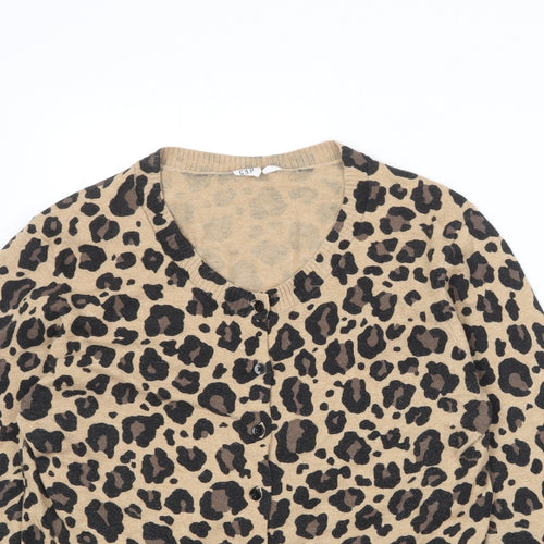 Gap Womens Brown Round Neck Animal Print Cotton Cardigan Jumper Size L - Leopard Print