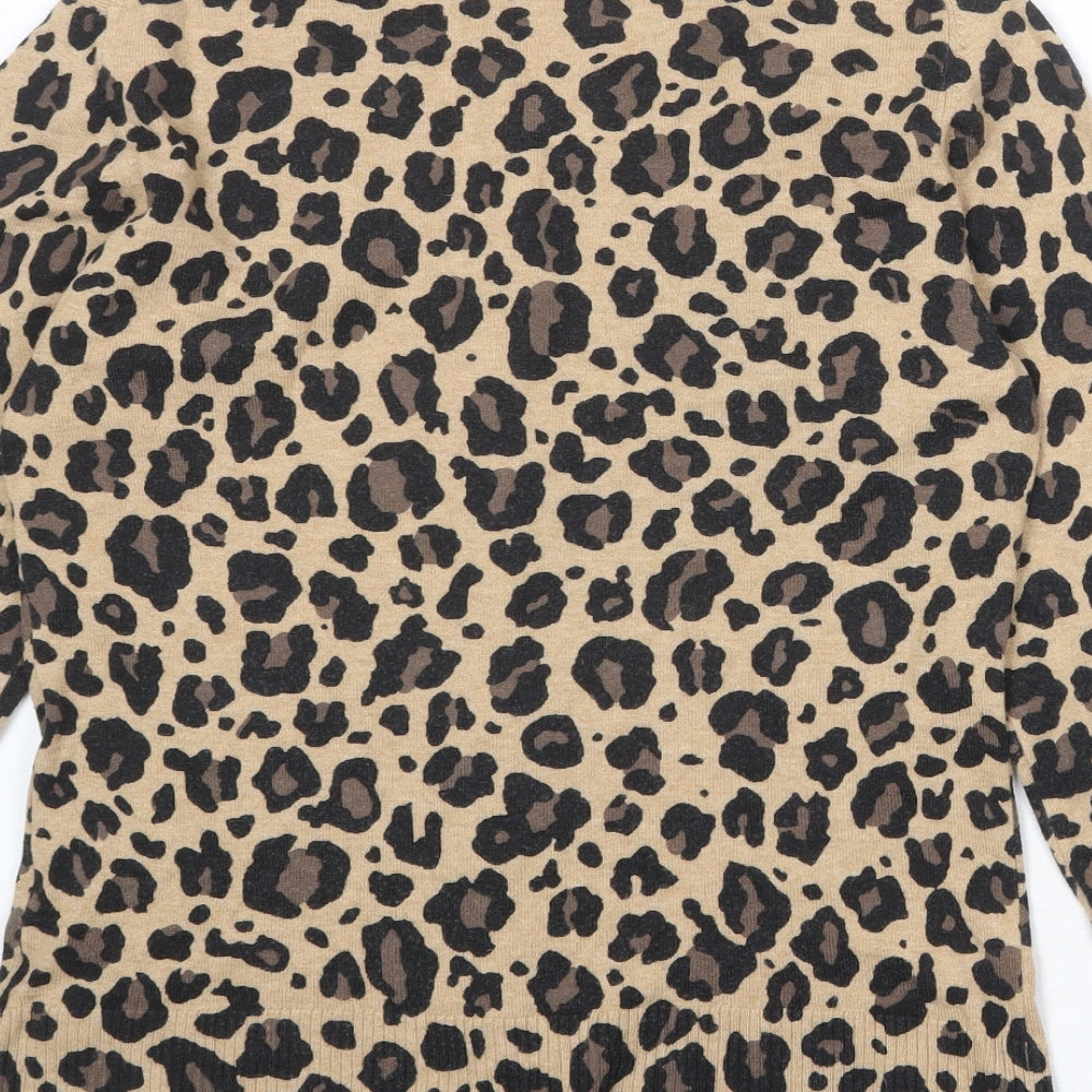 Gap Womens Brown Round Neck Animal Print Cotton Cardigan Jumper Size L - Leopard Print