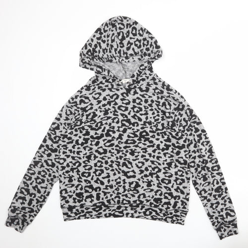 H&M Womens Grey Animal Print Viscose Pullover Hoodie Size M Pullover - Leopard pattern