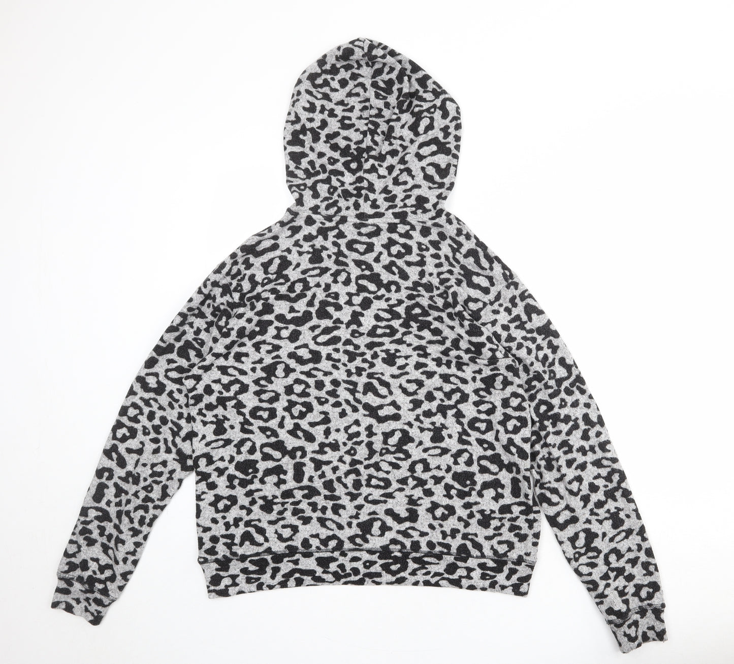 H&M Womens Grey Animal Print Viscose Pullover Hoodie Size M Pullover - Leopard pattern