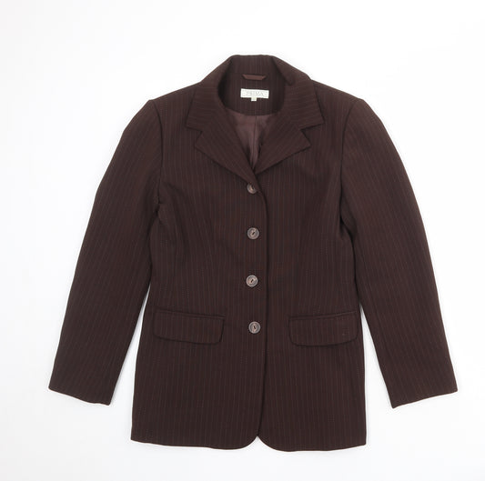 Prima Womens Brown Striped Polyester Jacket Blazer Size 10