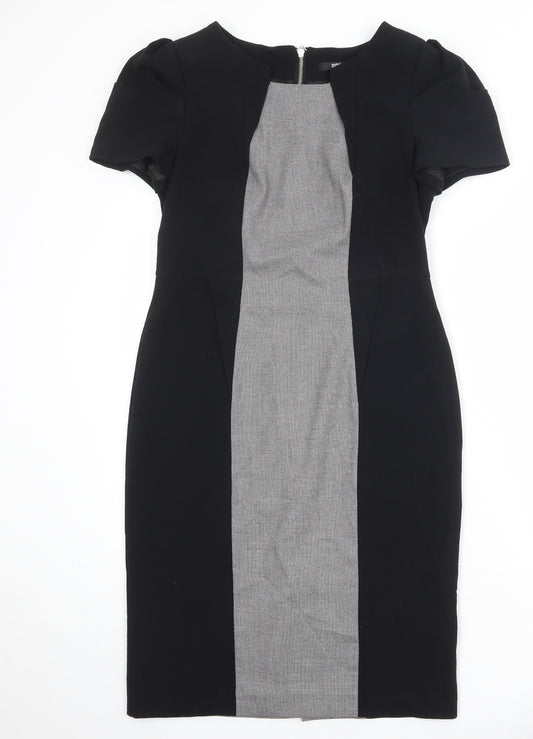 Marks and Spencer Womens Black Colourblock Polyester Pencil Dress Size 12 Boat Neck Zip
