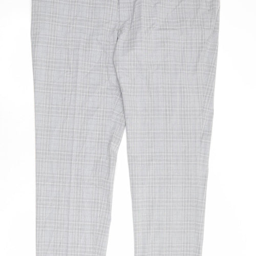 Marks and Spencer Mens Grey Plaid Polyester Chino Trousers Size 44 in Regular Zip