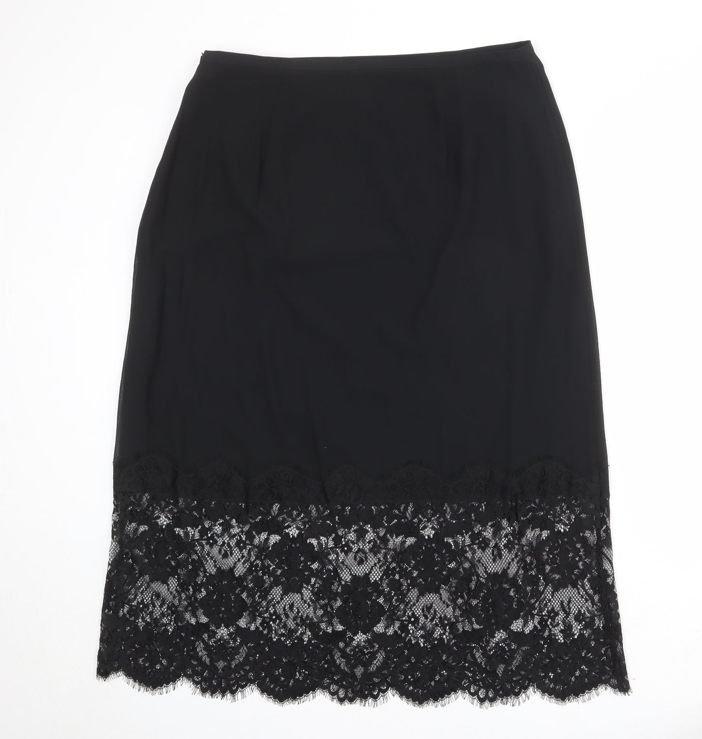 Marks and Spencer Womens Black Floral Polyester Pettiskirt Skirt Size 18 Zip