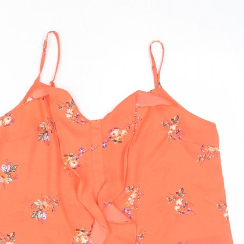 Oasis Womens Orange Floral Polyester Basic Tank Size 14 V-Neck