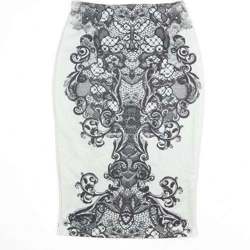 Boohoo Womens Grey Geometric Polyester Straight & Pencil Skirt Size 8