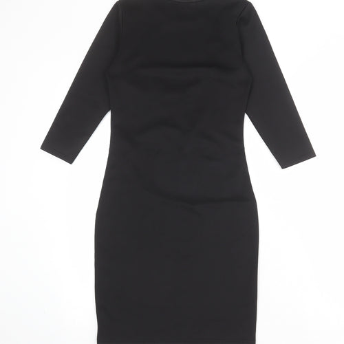 Boohoo Womens Black Polyester Pencil Dress Size 8 Boat Neck Pullover - Heart