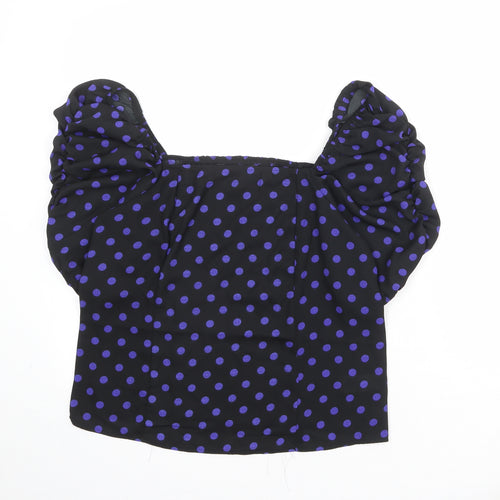 NEXT Womens Black Polka Dot Polyester Basic Blouse Size 14 Square Neck