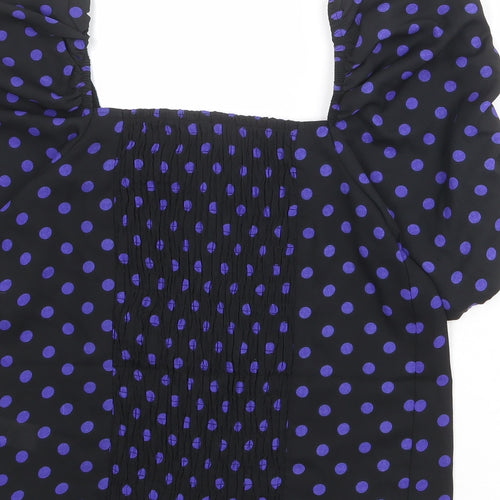 NEXT Womens Black Polka Dot Polyester Basic Blouse Size 14 Square Neck